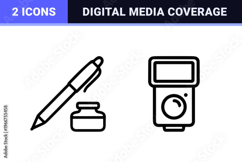 Mass Media and Journalism Outline Icon Set featuring Minimalist Geometric Line Art for News, Broadcasting, and Editorial Communication