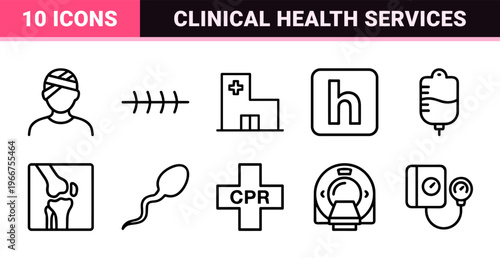 Minimalist Healthcare and Diagnostic Line Art Set Featuring Geometric Medical Outlines for Professional Clinical Interface Design