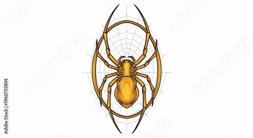 Yellow spider with intricate web, outlined and shaded detail
