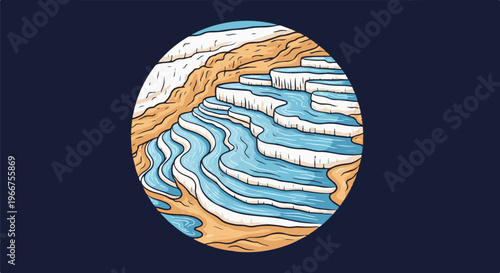 Stylized layered water terraces with earthy and white tones
