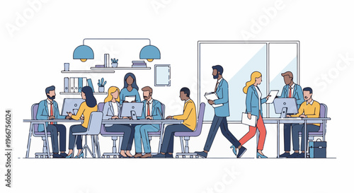 Business professionals collaborate in a modern office setting