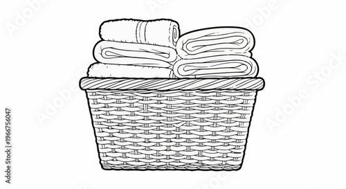 Stacked folded towels fill a woven basket with textured sides