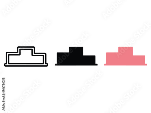 Three different colored icons of a cake with two tiers on a plate