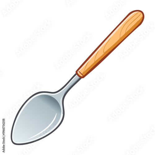 Simple silver spoon with wooden handle for kitchen utensil collection and breakfast meal serving tool icon designs - Vector Illustration