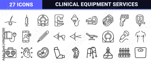 Medical Diagnostic Equipment and Hospital Healthcare Services Minimalist Monoline Geometric Line Art Symbols for UI Design and Software