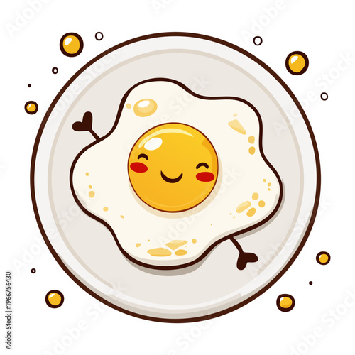 Happy fried egg with blushing cheeks for simple morning breakfast and cafe menu decoration for kids icons - Vector Illustration