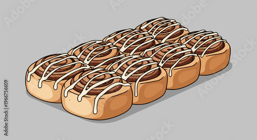 A pan of sweet cinnamon rolls with white icing drizzled on top