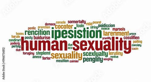 Word cloud featuring "human sexuality" and related terms in varying colors