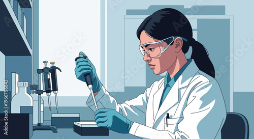 Scientist in laboratory conducting research with equipment in modern setting