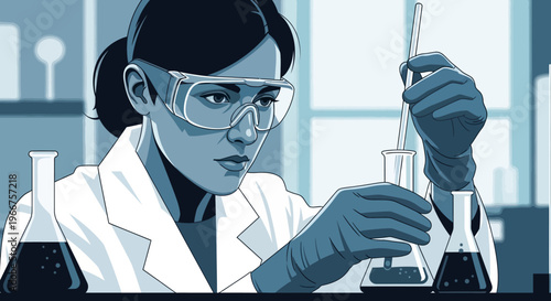 Scientist mixing chemicals in lab wearing protective gear