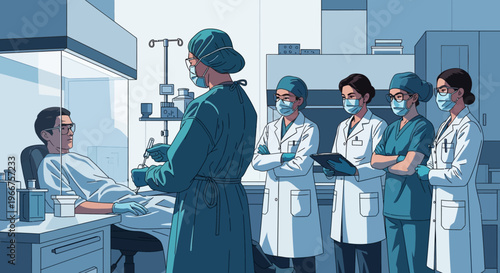 Healthcare team observing surgery in modern medical facility