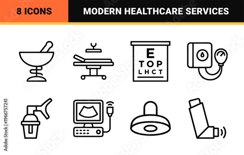Medical Professional Healthcare Geometric Line Art Outline Symbols for Telemedicine Apps and Clinical Software Interface Design