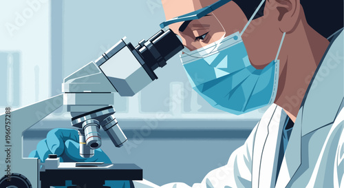 Scientist analyzing samples with microscope in a modern laboratory setting