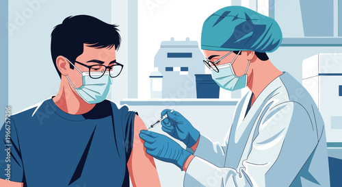 Healthcare professional administering vaccine to patient in modern medical facility