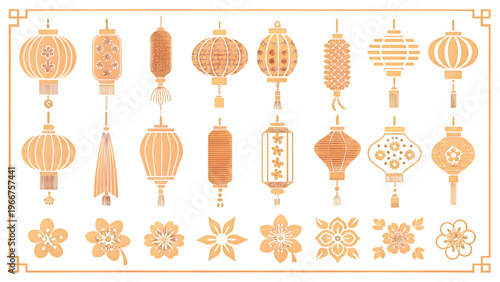 Intricate geometric patterns composed of interconnected abstract shapes and symbols