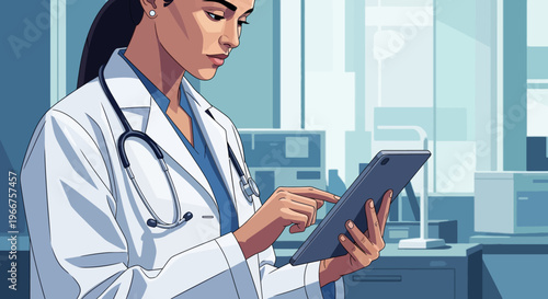 Medical professional with tablet in modern healthcare setting