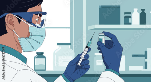 Healthcare professional preparing vaccine injection in medical laboratory