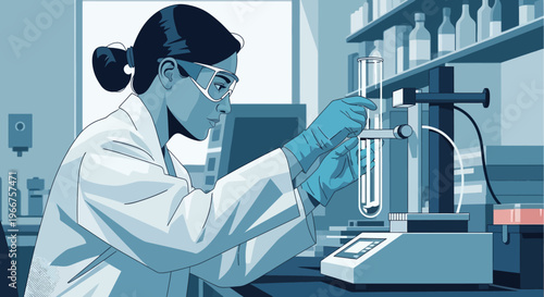 Scientist conducting laboratory experiment with precision instruments in modern laboratory setting