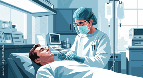 Healthcare professional performing medical procedure in modern clinic setting