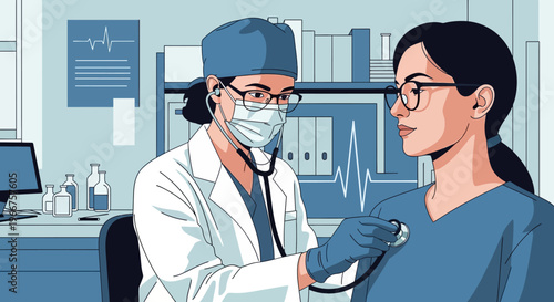 Healthcare professional using stethoscope in modern medical setting