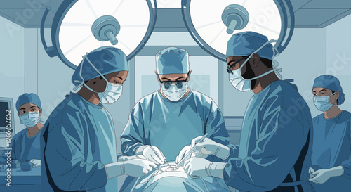 Team of surgeons performing operation in modern operating room