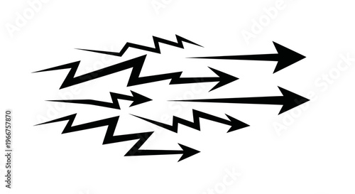 Black arrows, zigzag motion, directional icons, movement graphics