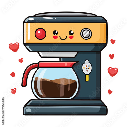 Modern drip coffee machine with full glass carafe for fresh morning brew and office break room equipment - Vector Illustration