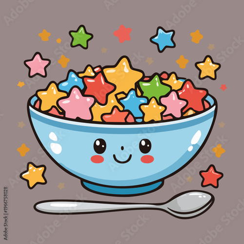 Happy bowl of colorful star cereal for fun morning meal and healthy breakfast for children and toddlers - Vector Illustration
