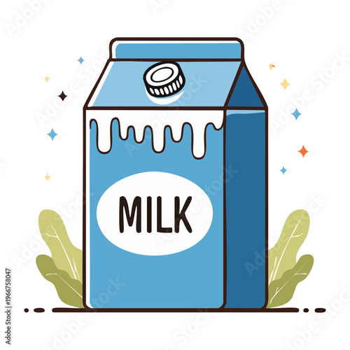 Blue and white milk box for calcium rich beverage and dairy farm product packaging for healthy lifestyle - Vector Illustration