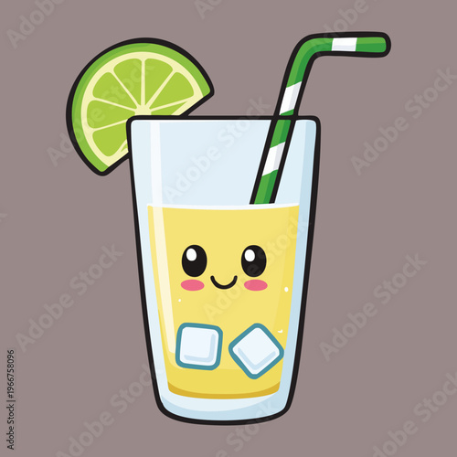 Happy little glass of lemonade for fun summer beverage advertisement and healthy citrus drink branding for kids - Vector Illustration