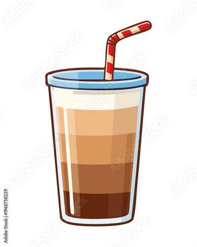 Tall glass of iced coffee for refreshing summer morning and sweet caffeine beverage for cafe menu design - Vector Illustration