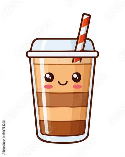 Smiling iced latte glass character for fun morning energy and friendly cafe beverage mascot for social media - Vector Illustration