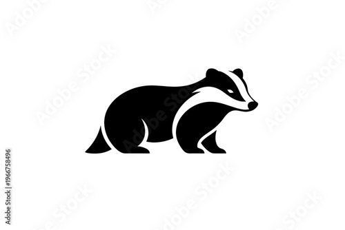Striking Black and White Stylized Badger Vector Logo. Minimalist graphic art illustrating the iconic striped face of this powerful nocturnal animal. Ideal for nature branding, wildlife emblems, digita