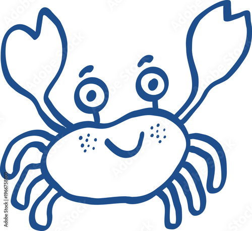 Hand drawn Blue Coastal Crab Cartoon Character Illustration Vector