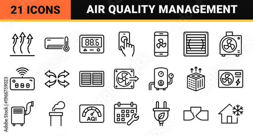 Minimalist HVAC Climate Control Line Art Featuring Geometric Ventilation Air Conditioning and Smart Home Temperature Regulation Outline Symbols
