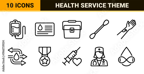 Hematology and Blood Donation Line Art. Minimalist Monoline Geometric Outlines for Medical Healthcare and Laboratory Diagnostics.
