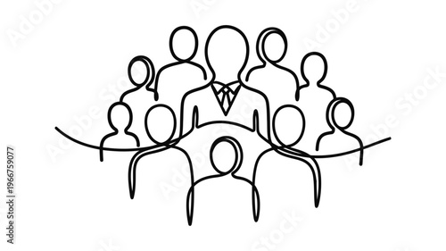 A line drawing of business people meeting.