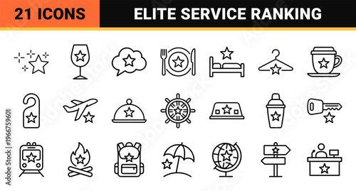 Premium Five Star Rating Systems and Luxury Service Quality Outline Symbols for Professional Feedback Interfaces and Hospitality Branding