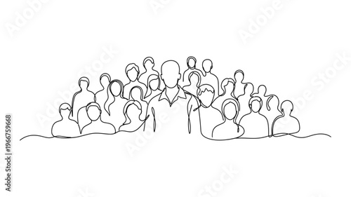 Continuous line drawing of a diverse group of people.