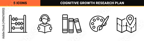 Minimalist Monoline Academic Icon Set Featuring Geometric Line Art for Education, E-Learning, Science, and Cognitive Research Applications.