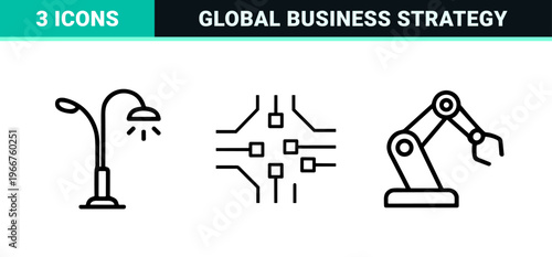Corporate Strategy and Digital Infrastructure Minimalist Monoline Geometric Line Art for Global Business Operations and Tech Solutions
