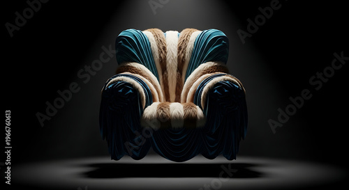 Futuristic abstract chair with swirling textured fur and color