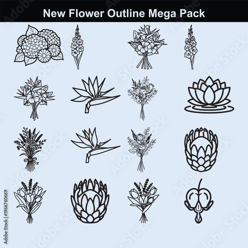 Outline flower mega pack vector illustration bundle design.