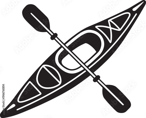 Kayak and paddle silhouette icon water sports recreation equipment isolated on background.