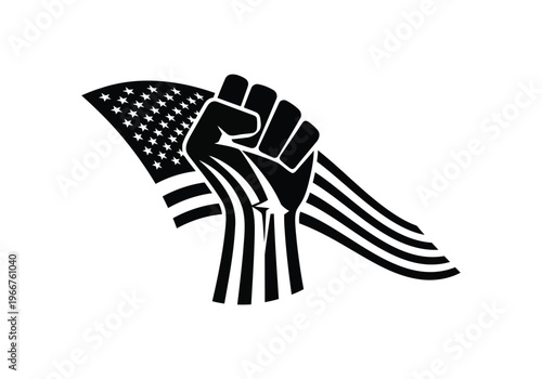 Raised fist symbol with american flag background patriotic protest power freedom symbol.