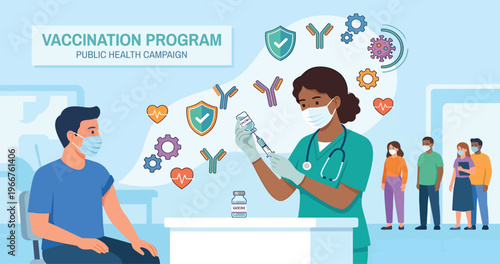 Nurse preparing vaccine for patient in a vaccination program.