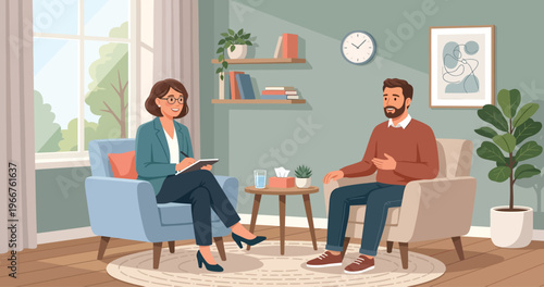 Therapist and patient engaged in a counseling session.