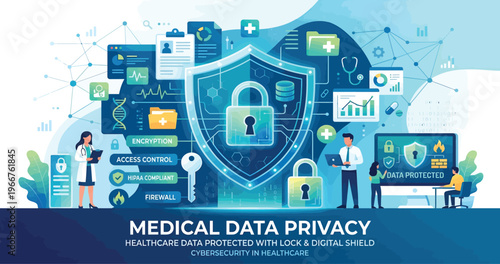Medical Data Privacy - Secure Healthcare Information with Digital Shield and Locks.