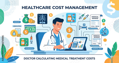Doctor Calculating Medical Treatment Costs and Healthcare Expenses.