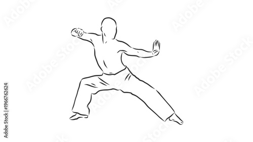 A minimalist vector illustration of a man performing a martial arts stance
